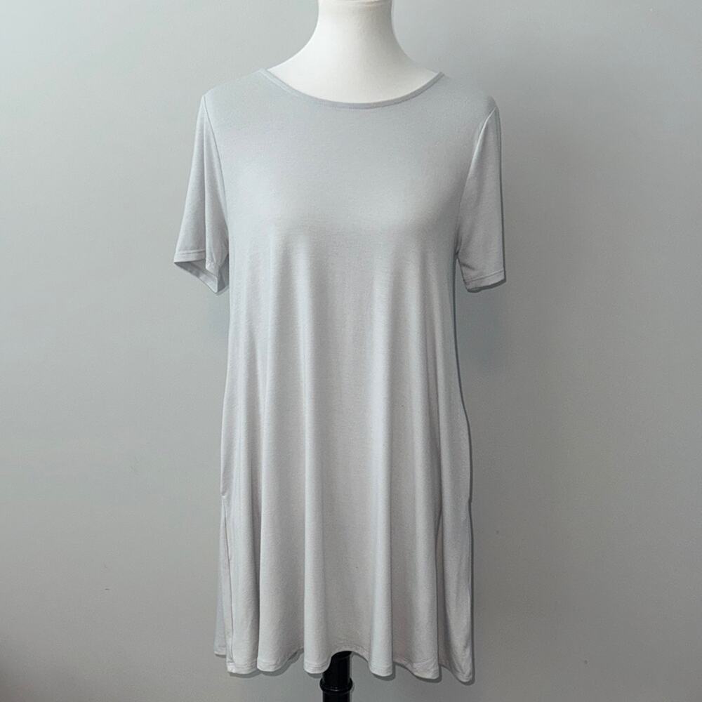 Zenana Premium Light Gray Short Sleeve Casual Pocket Dress Women's Medium